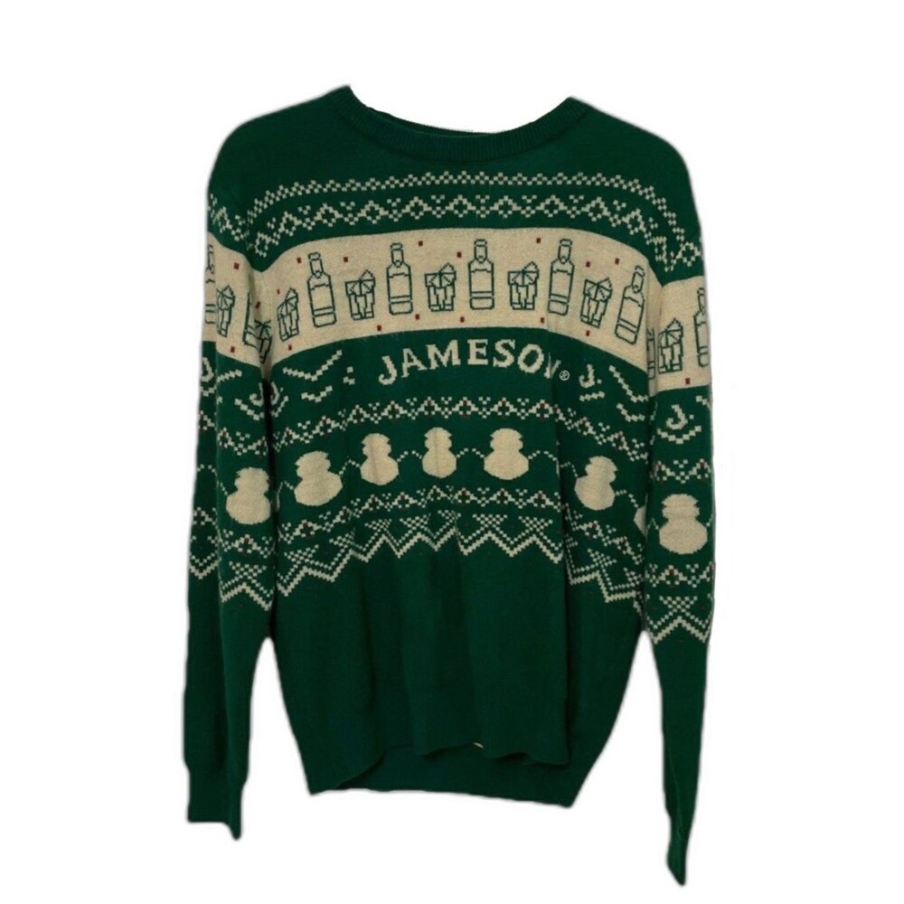 Jameson Festive Holiday Crew Neck Green Fair Isle Christmas Jumper Sweater Small